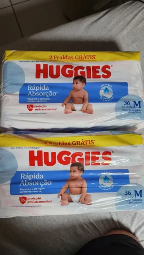 2 pacotes Fralda Huggies Rápida Absorção M 36 unidades