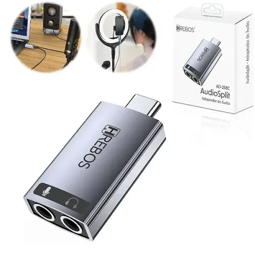 Adaptador de Áudio Tipo C para Dual P3 (P2 3.5mm) Fone e Microfone - Hrebos