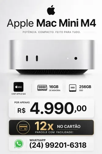 Apple Mac Mini M4 16GB SSD 256GB por R$ 4.990 | 12x no cartão