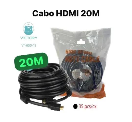 cabo HDTV de 20 metros de alta velocidade, conforme indicado na embalagem.