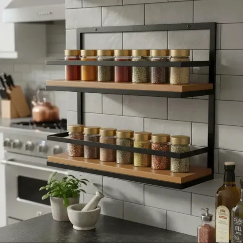 Prateleira de Cozinha<br>Porta-Condimentos 2 Andares Ferro e Madeira
