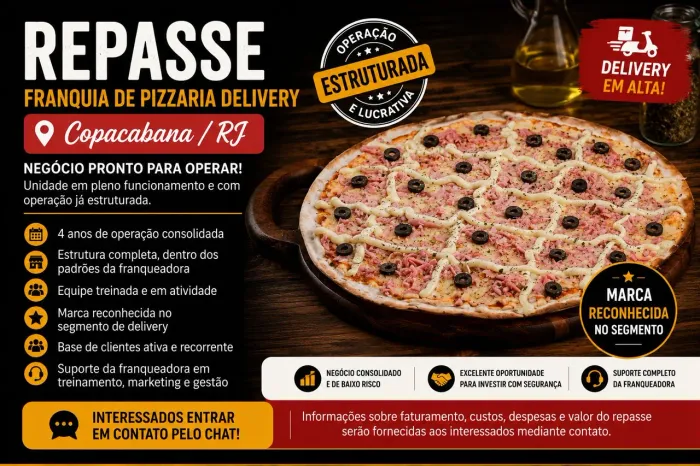 Repasse - Franquia de Pizzaria Delivery - Copacabana/RJ