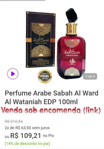 Perfume Árabe Sabah Al Ward Al Wataniah EDP 100ml