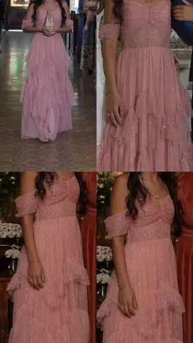 ? VESTIDO DE FESTA ROSA BRILHANTE - TAMANHO P ?