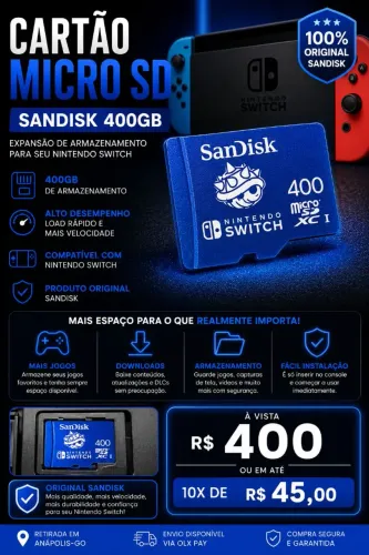 Cartão MicroSD SanDisk 400GB Nintendo Switch Original