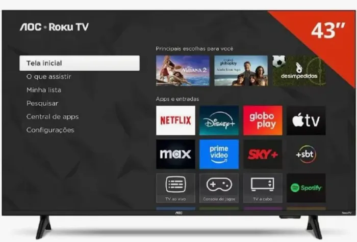 Vendo TV smart 43 tudo ok funciona certinho  roku aoc tem os pezinho e o controle tudo ori