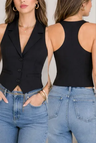 Colete preto estilo alfaiataria 