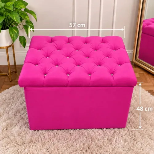 Puff baú rosa com abertura de pistão