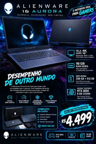 Notebook Gamer AlienWare 16 Aurora QHD /i7 / 16GB / NVME / DDR5! MOSNTRO