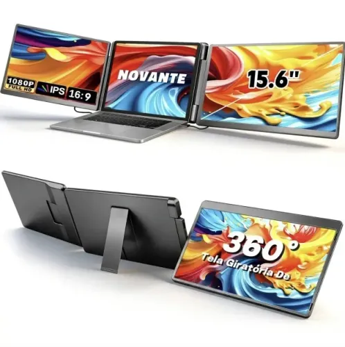 Monitor Portátil NOVANTE de 15.6" Full HD para Laptop, Tela Dupla e Rotação 360°
