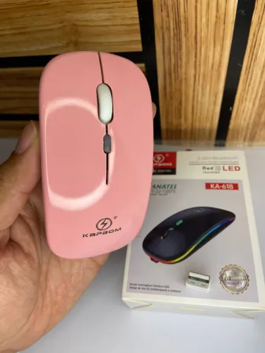 MOUSE LUMINOSO SEM FIO DE 2,4GHZ KAPBOM ROSA KA-618 an3