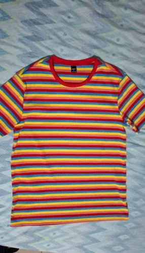 Camiseta de Malha Canelada Listrada Colorida