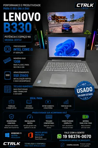 NOTEBOOK LENOVO B330 i5 8° Geração / 12GB RAM/ SSD 256GB/ Teclado Numérico