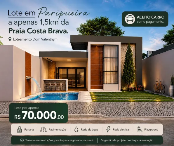 Excelente oportunidade de terreno em Paripueira - 1,5km da Praia Costa Brava