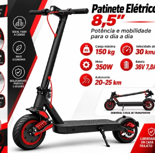 Patinete Elétrico Dobrável 30KM com Amortecimento