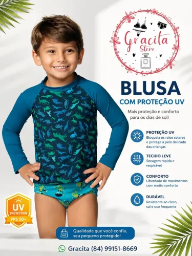 Blusa com Proteção UV Dinossauro Menino