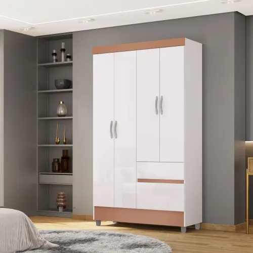 Guarda-Roupa roupa Idela 4 portas na cor branco/ camarim.
