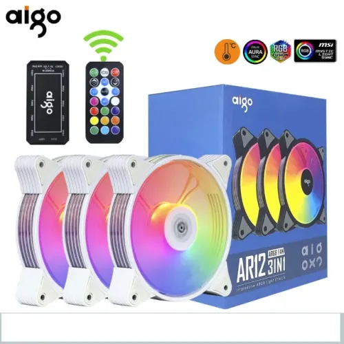 Kit 3 Cooler Fan Aigo Ar12 Rgb + Controladora + Controle