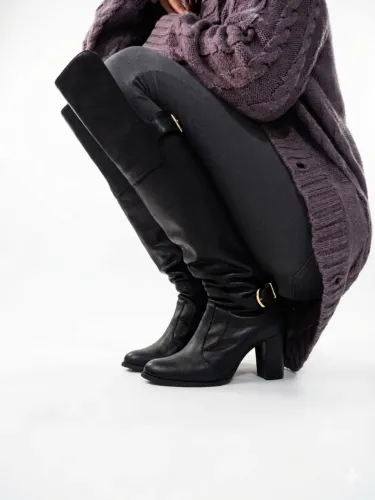 Bota Maithë Original Cano Alto Over Knee Preta Salto Bloco 36