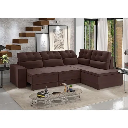  Sofá Monte Carlo Retratil Canto Veludo Tabaco - Frete Grátis - 10x S/ Juros - Receba Hoje