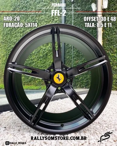 Rodas Ferrari aro 20 duas talas Preto semi-brilho Forjada
