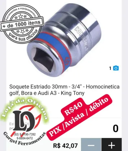 Soquete Estriado 30mm - 3/4" - Homocinetica golf, Bora e Audi A3 - King Tony