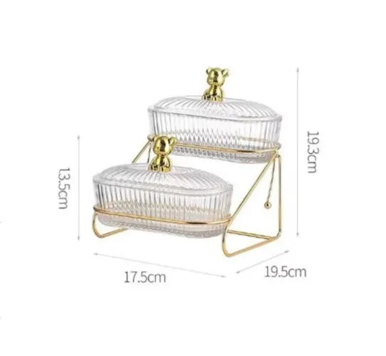 Conjunto de 2 Peças de acrílico para Sobremesa com Suporte de Metal Dourado