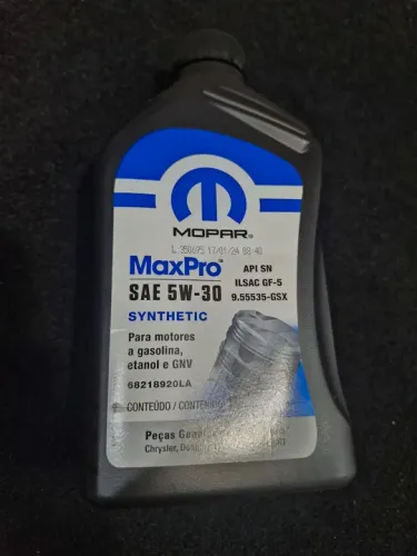 Oleo motor MaxPro Mopar SAE 5w30 Synthetic gasolina, etanol, GNV 1L