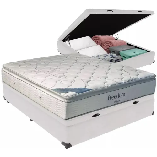 Colchão Casal D33 Freedom + Base Box Baú Blindado tty345