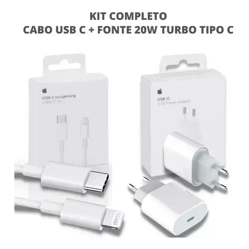 Carregador Completo iOs Para iPhone 6 ao 14 Pro MAX ( Fonte + Cabo )