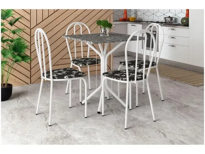 Mesa de Jantar 4 Cadeiras Quadrada Branca Artefamol America Thais