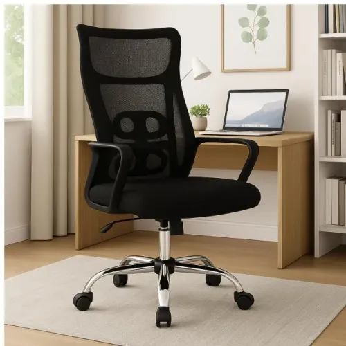 Cadeira Escritório Ergonômica Tela NAVI Preta Apoio Lombar Conforto Durável 20082