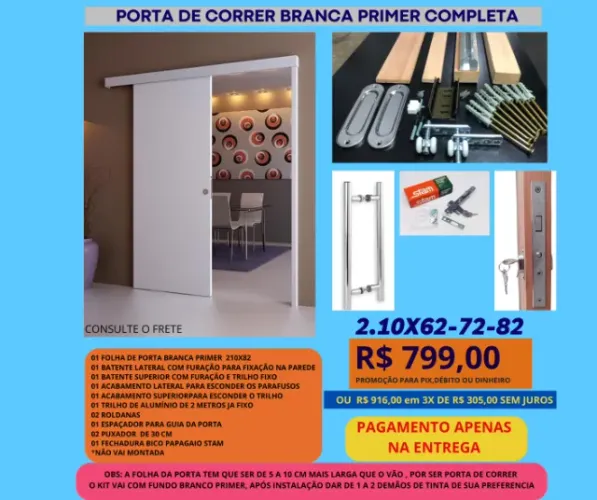 porta de correr código 10 completa com fechadura e batente