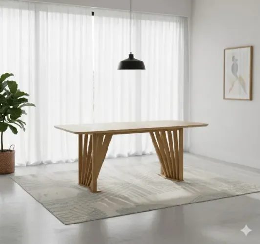 Mesa de Jantar Adriana 200 cm Canto Arredondado com Vidro Nature