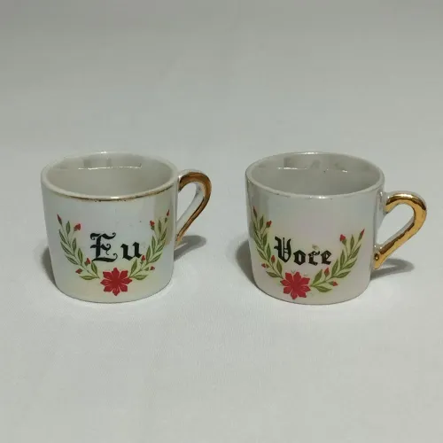 Par de xícaras de chá Românticas porcelana SANTA ROSA