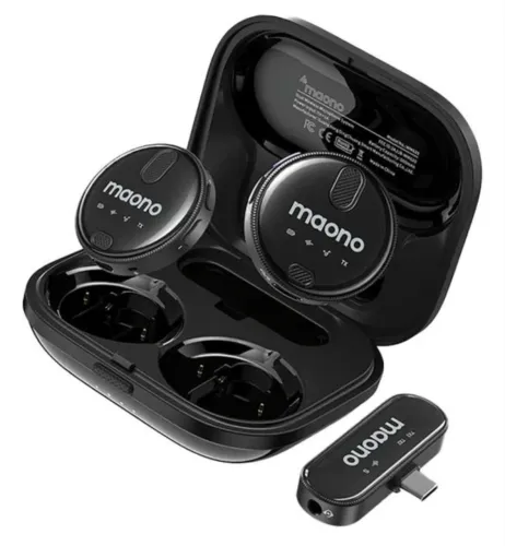 Microfone De Lapela Sem Fio Maono Wm620 Duplo Usb-c Android Preto