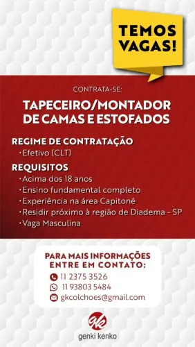 Vaga tapeceiro ou montador de cama box