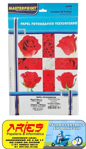 PAPEL FOTO GLOSSY TEXTURA LINHO MASTERPRINT A4 20 FOLHAS 200G