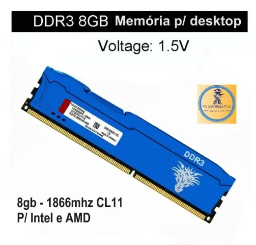 Memória PC 8gb DDR3 1866mhz Lacrada c/ dissipador azul