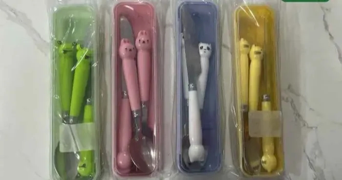 Kit Talher Infantil Gatinho Colher Garfo E Faca Sem Ponta 