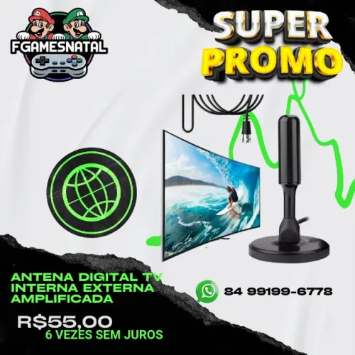 Antena Digital TV Interna Externa Amplificada HDTV 4K  UHF FM Resistente a Água