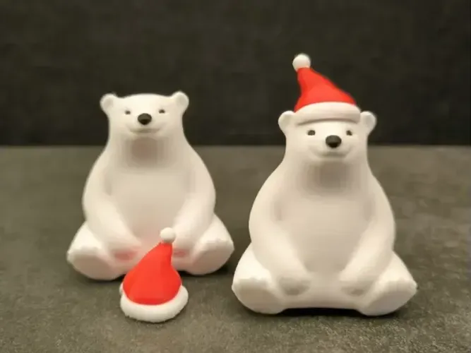 Urso Polar com gorro de Natal - Impressão 3D pla