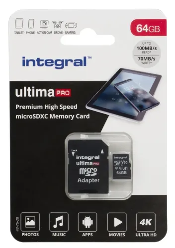 Integral Memory 64 GB MicroSDXC Micro SD Card, Class 10 U3