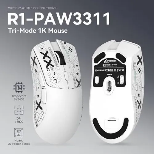 Mouse ATTACK SHARK R1 PAW3311 "BRANCO" - 18000Dpi, Tri Mode, 1000Hz, Ultra Leve 
