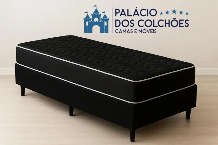 Cama Box Solteiro Black com Colchão - Palácio dos Colchões