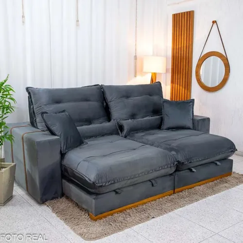 Sofá Retrátil Reclinável 2,50m Grafite Molas Ensacadas rf32
