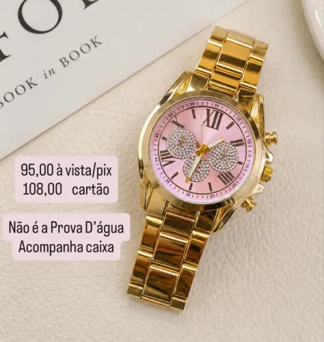 Relógio Feminino Dourado com Rosa