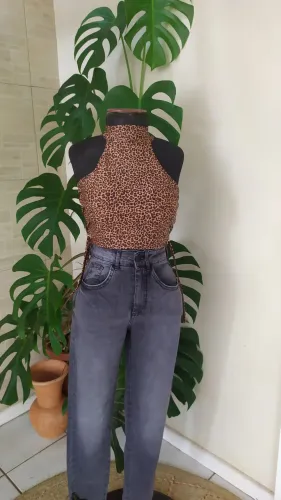 Cropped animal print gola alta Tam M