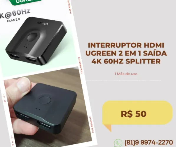 Interruptor HDMI UGREEN 2 Em 1 Saída 4K 60Hz Splitter