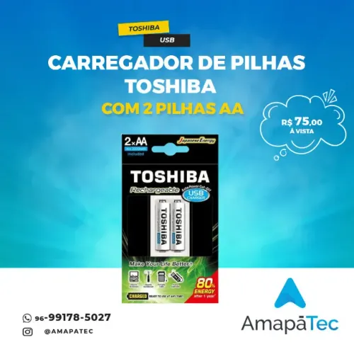 Carregador de Pilha USB p/2 pilhas AA/AAA c/ 2 Pilhas AA